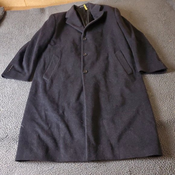 NAUTICA Wool Blend Jacket Mens 40R Black Pea Coat Trench - Picture 1 of 8